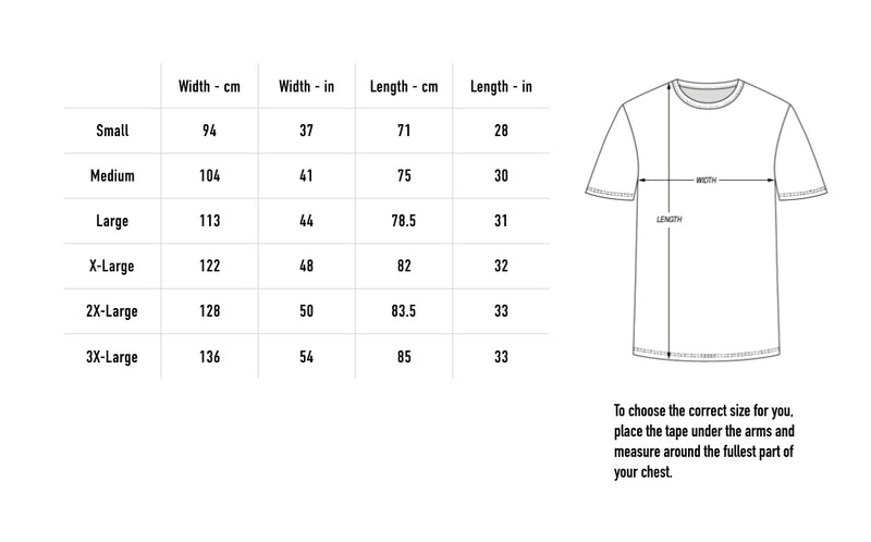 Size chart for Dancer Tee - Sand