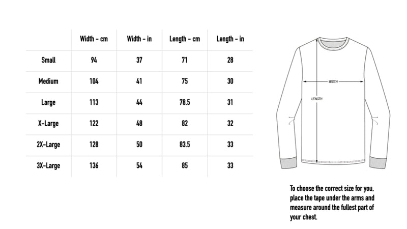 Size chart for Totem Longsleeve - White