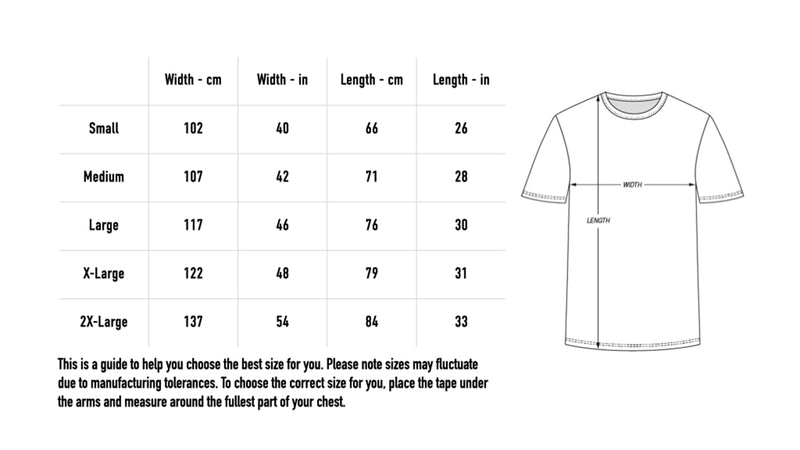 Size chart for dssueg + All Over Print Tee